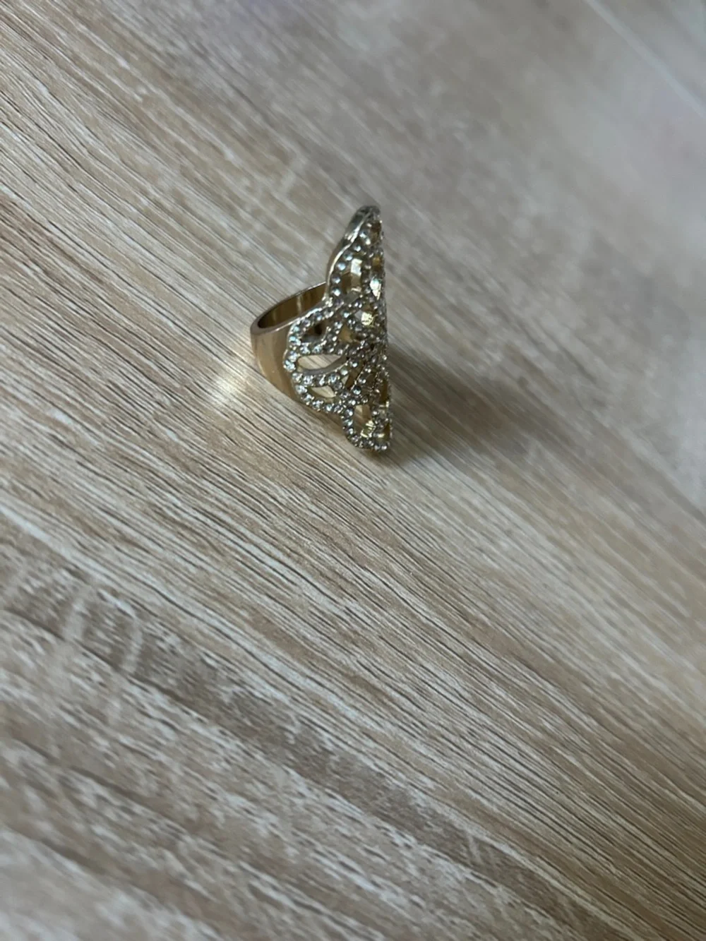 Gold-Tone Filigree Statement Ring with Crystal Accents